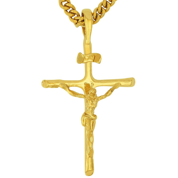 Gold Plated Classic Jesus Crucifix (with or without Pendant Chain)