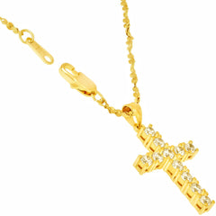 Gold Plated Cross Pendant Necklace with Cubic Zirconia