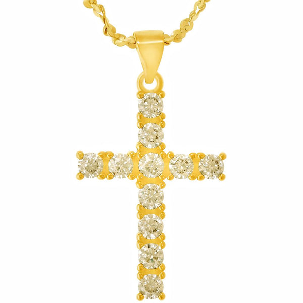 Gold Plated Cross Pendant Necklace with Cubic Zirconia