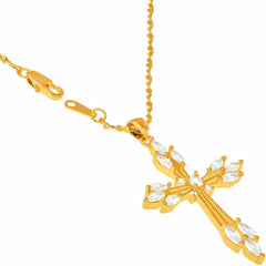 Gold Plated Cross Pendant Necklace – Cubic Zirconia Snowflake