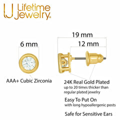 Gold Plated Cubic Zirconia Button Stud Earrings