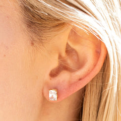 Gold Plated Cubic Zirconia Cube Stud Earrings