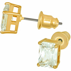 Gold Plated Cubic Zirconia Cube Stud Earrings