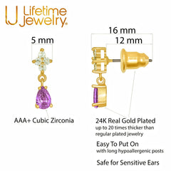 Gold Plated Cubic Zirconia Dangling Teardrop Stud Earrings
