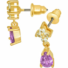 Gold Plated Cubic Zirconia Dangling Teardrop Stud Earrings