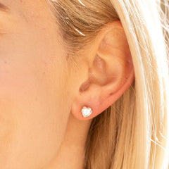 Gold Plated Cubic Zirconia Heart Stud Earrings