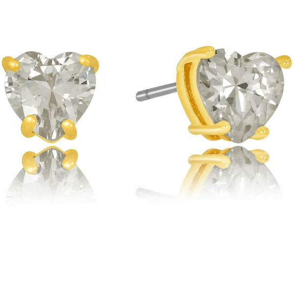 Gold Plated Cubic Zirconia Heart Stud Earrings