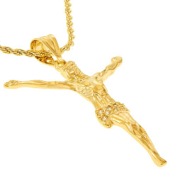 Gold Plated Jesus Pendant Necklace with Cubic Zirconia