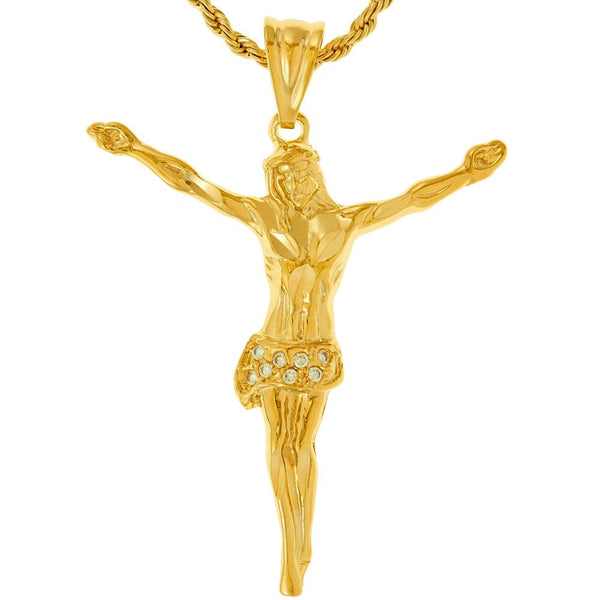 Gold Plated Jesus Pendant Necklace with Cubic Zirconia