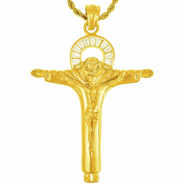 Gold Plated Jesus Pendant Necklace with Halo