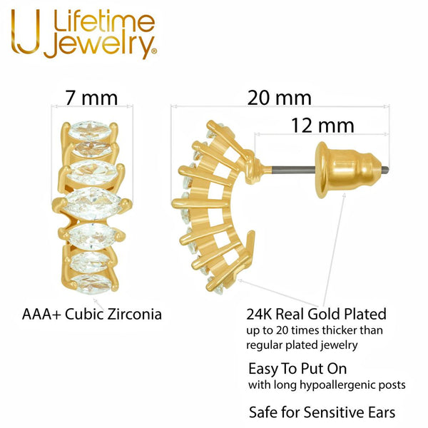 Earring Posts, 24K Gold Plated, Cubic Zirconia