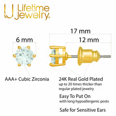Gold Plated Cubic Zirconia Circle Birthstone Stud Earrings