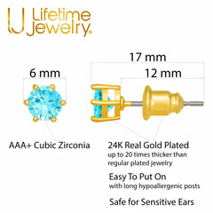 Gold Plated Cubic Zirconia Circle Birthstone Stud Earrings