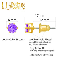 Gold Plated Cubic Zirconia Circle Birthstone Stud Earrings