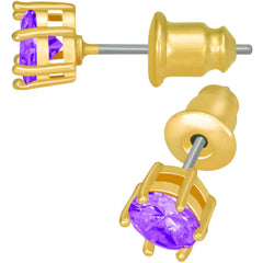 Gold Plated Cubic Zirconia Circle Birthstone Stud Earrings
