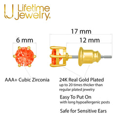 Gold Plated Cubic Zirconia Circle Birthstone Stud Earrings