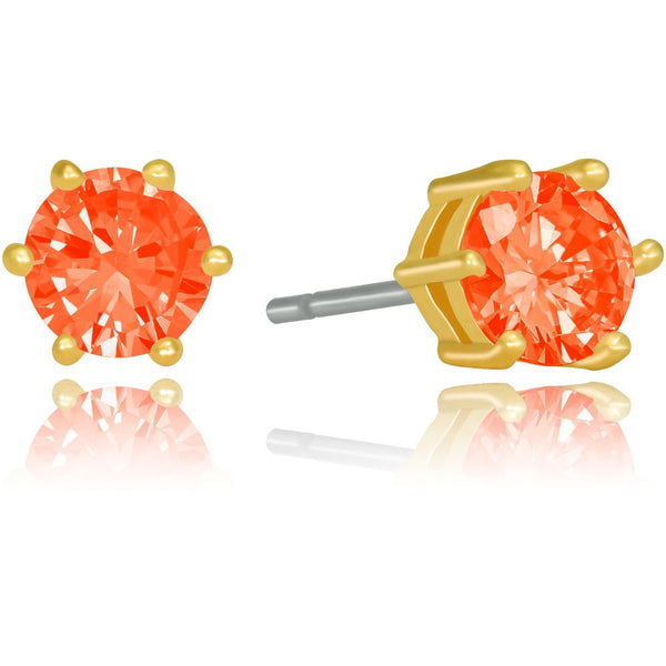 Gold Plated Cubic Zirconia Circle Birthstone Stud Earrings