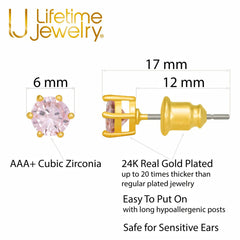 Gold Plated Cubic Zirconia Circle Birthstone Stud Earrings
