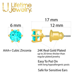 Gold Plated Cubic Zirconia Circle Birthstone Stud Earrings