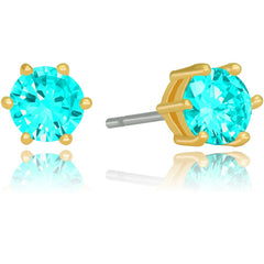 Gold Plated Cubic Zirconia Circle Birthstone Stud Earrings