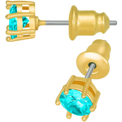 Gold Plated Cubic Zirconia Circle Birthstone Stud Earrings
