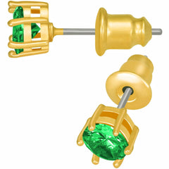 Gold Plated Cubic Zirconia Circle Birthstone Stud Earrings