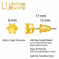 Gold Plated Cubic Zirconia Circle Birthstone Stud Earrings