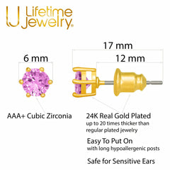 Gold Plated Cubic Zirconia Circle Birthstone Stud Earrings
