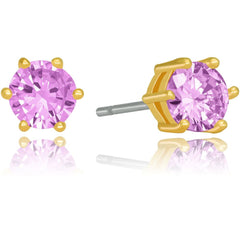 Gold Plated Cubic Zirconia Circle Birthstone Stud Earrings