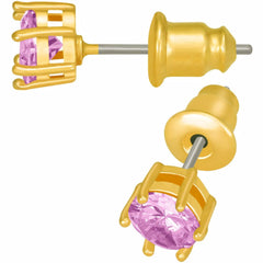 Gold Plated Cubic Zirconia Circle Birthstone Stud Earrings