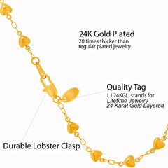 Gold Plated Solid Heart Link Anklet