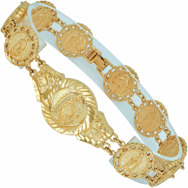 Gold Plated Lady of Guadalupe Emblem Link Bracelet