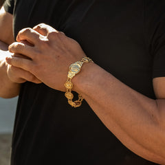 Gold Plated Lady of Guadalupe Emblem Link Bracelet