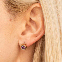 Gold Plated Cubic Zirconia Button Birthstone Stud Earrings