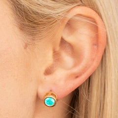 Gold Plated Cubic Zirconia Button Birthstone Stud Earrings