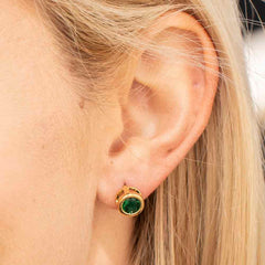 Gold Plated Cubic Zirconia Button Birthstone Stud Earrings
