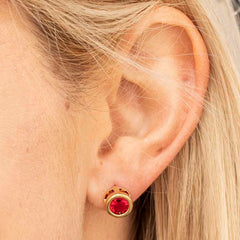 Gold Plated Cubic Zirconia Button Birthstone Stud Earrings