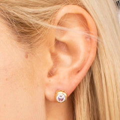 Gold Plated Cubic Zirconia Button Birthstone Stud Earrings