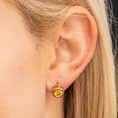 Gold Plated Cubic Zirconia Button Birthstone Stud Earrings