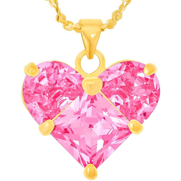 Gold Plated Pink Cubic Zirconia Heart Necklace