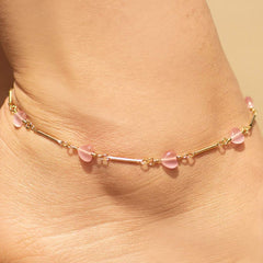 Gold Plated Pink Hearts Anklet