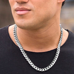 White Gold plated 11mm Cuban Link Chain (Rhodium)