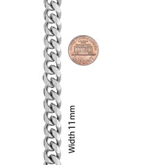 White Gold plated 11mm Cuban Link Chain (Rhodium)