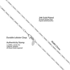 White Gold plated 1.5mm Figaro Chain (Rhodium)