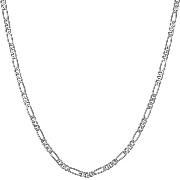 2.5mm Figaro Chain in Rhodium (White Gold look)