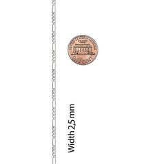 2.5mm Figaro Chain in Rhodium (White Gold look)