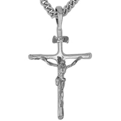 White Gold Plated Classic Jesus Crucifix (with or without Pendant Chain)