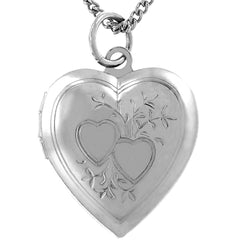 White Gold Plated Two Hearts Locket, Rhodium