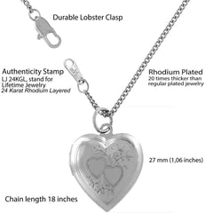 White Gold Plated Two Hearts Locket, Rhodium