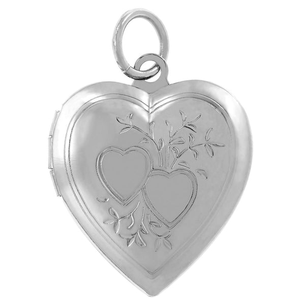 White Gold Plated Two Hearts Locket, Rhodium